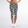 Grey African Adinkra Symbols Print Women's Capri Leggings