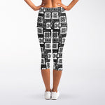 Grey African Adinkra Symbols Print Women's Capri Leggings