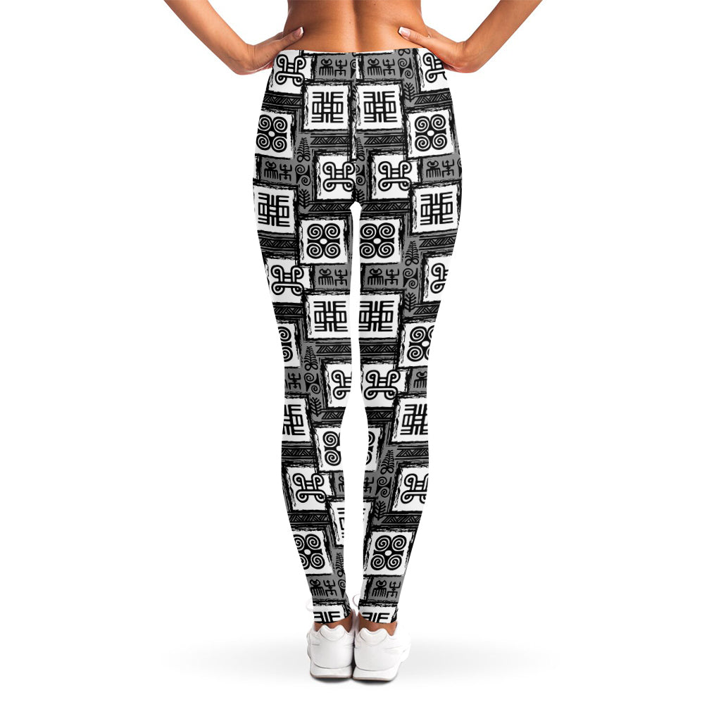 Grey African Adinkra Symbols Print Women's Leggings