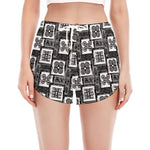 Grey African Adinkra Symbols Print Women's Split Running Shorts