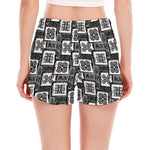 Grey African Adinkra Symbols Print Women's Split Running Shorts