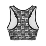 Grey African Adinkra Symbols Print Women's Sports Bra