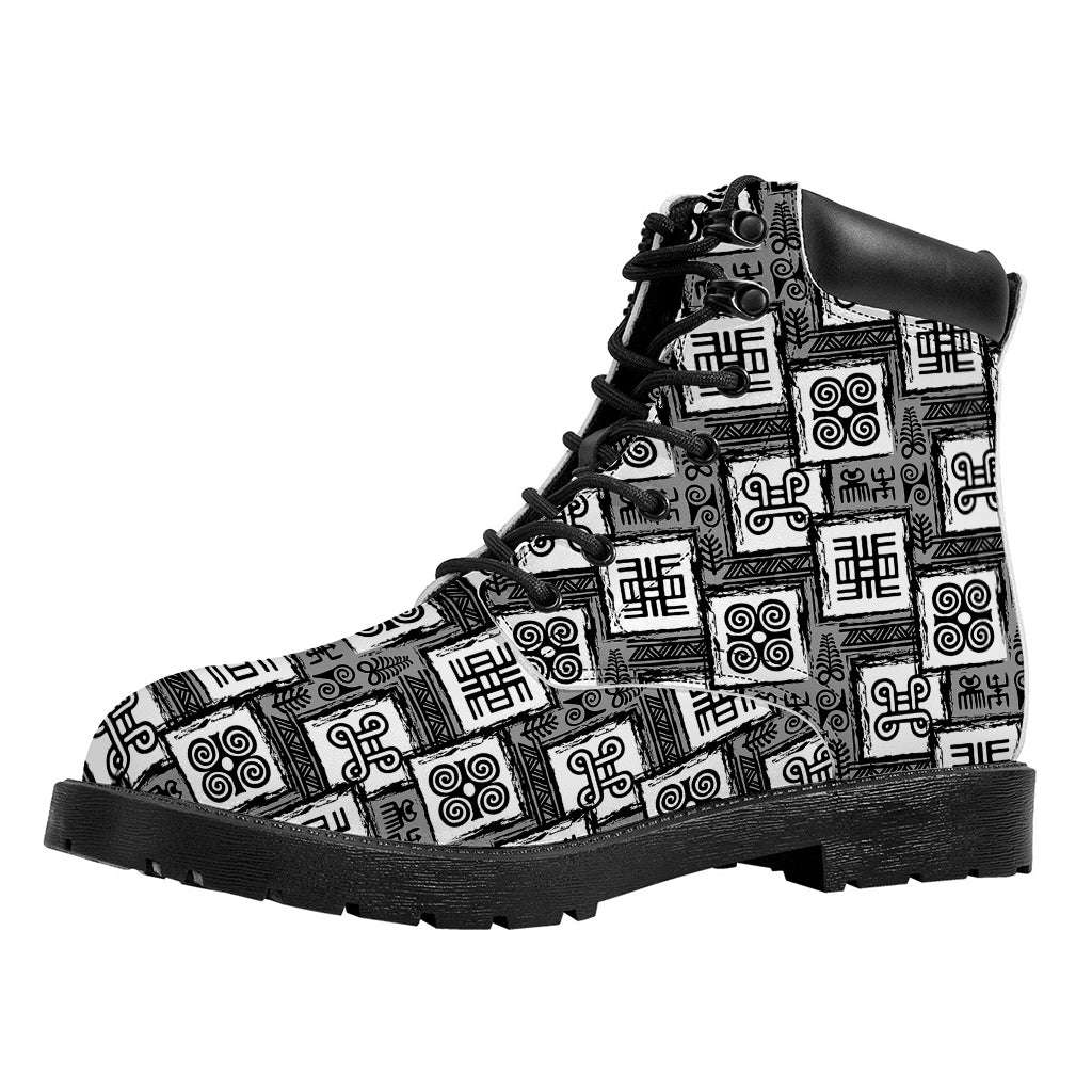 Grey African Adinkra Symbols Print Work Boots