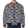 Grey African Adinkra Symbols Print Zip Sleeve Bomber Jacket