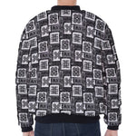 Grey African Adinkra Symbols Print Zip Sleeve Bomber Jacket