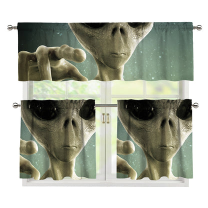 Grey Alien 3D Print 3 Piece Kitchen Curtains