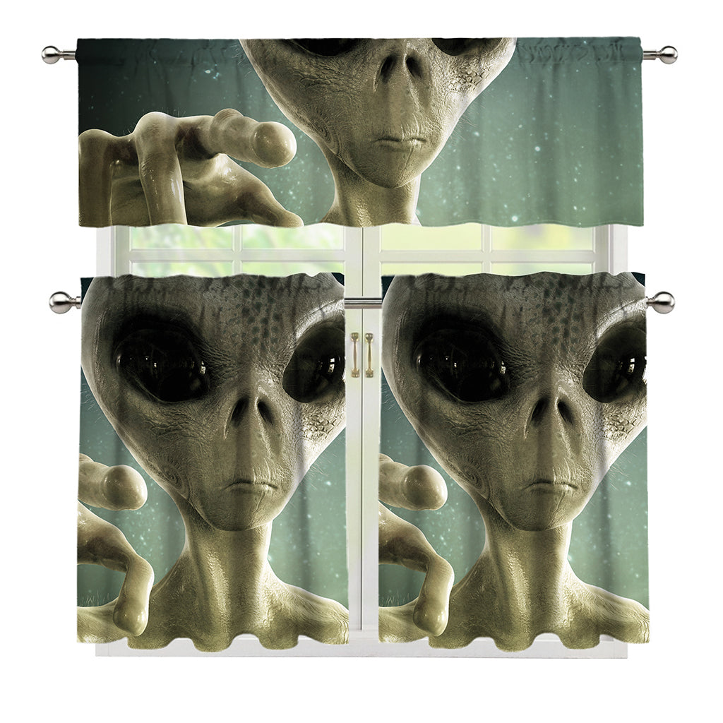 Grey Alien 3D Print 3 Piece Kitchen Curtains