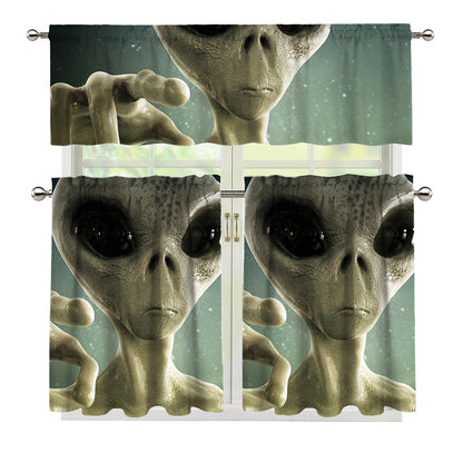 Grey Alien 3D Print 3 Piece Kitchen Curtains