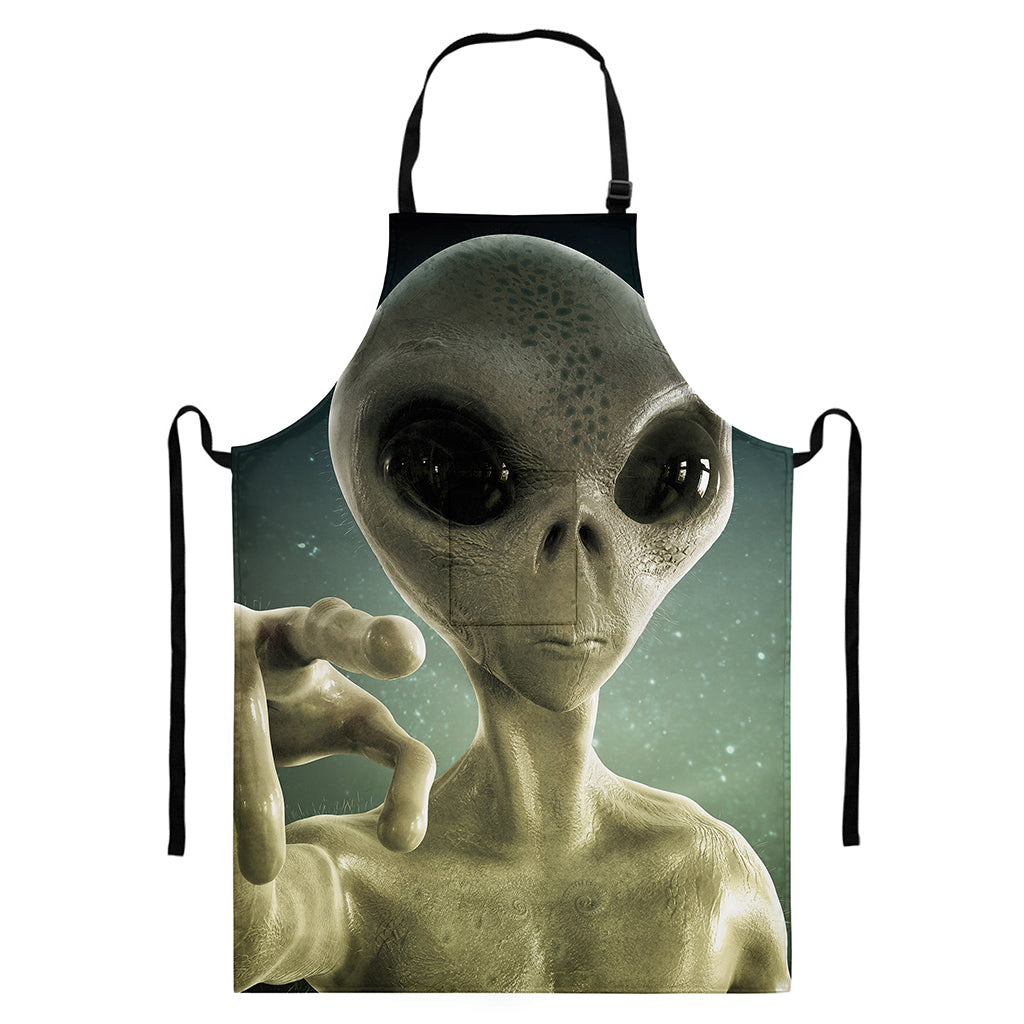 Grey Alien 3D Print Bib Apron With Pocket