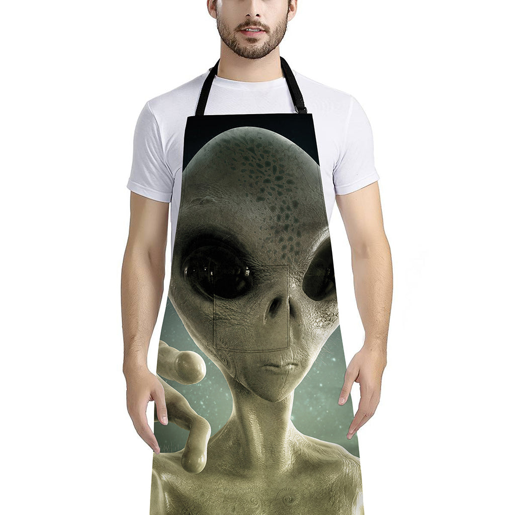 Grey Alien 3D Print Bib Apron With Pocket