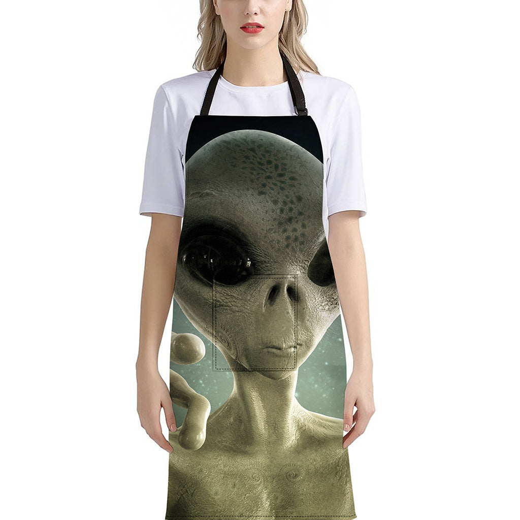 Grey Alien 3D Print Bib Apron With Pocket