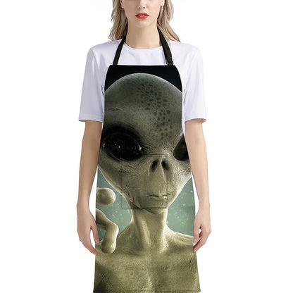 Grey Alien 3D Print Bib Apron With Pocket