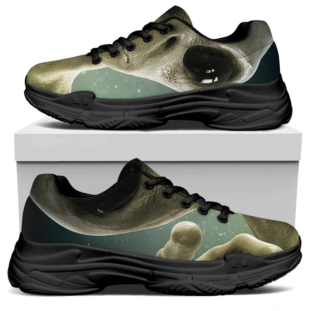 Grey Alien 3D Print Black Chunky Shoes