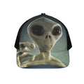 Grey Alien 3D Print Black Mesh Trucker Hat
