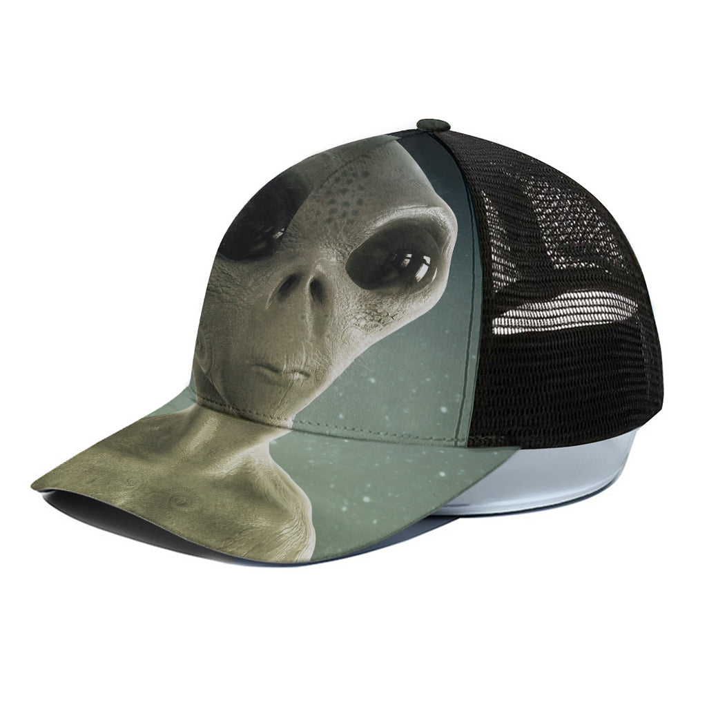 Grey Alien 3D Print Black Mesh Trucker Cap