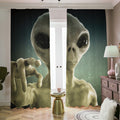 Grey Alien 3D Print Dimout Pencil Pleat Curtains