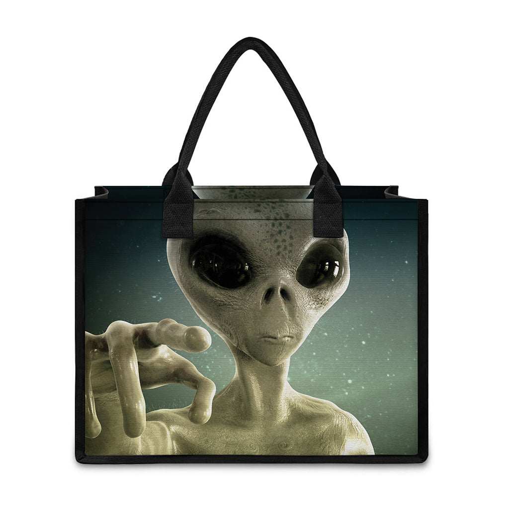 Grey Alien 3D Print Canvas Tote Bag