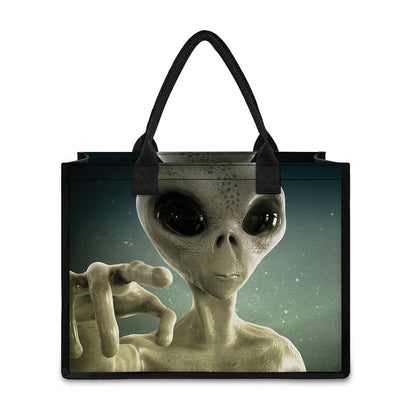 Grey Alien 3D Print Canvas Tote Bag