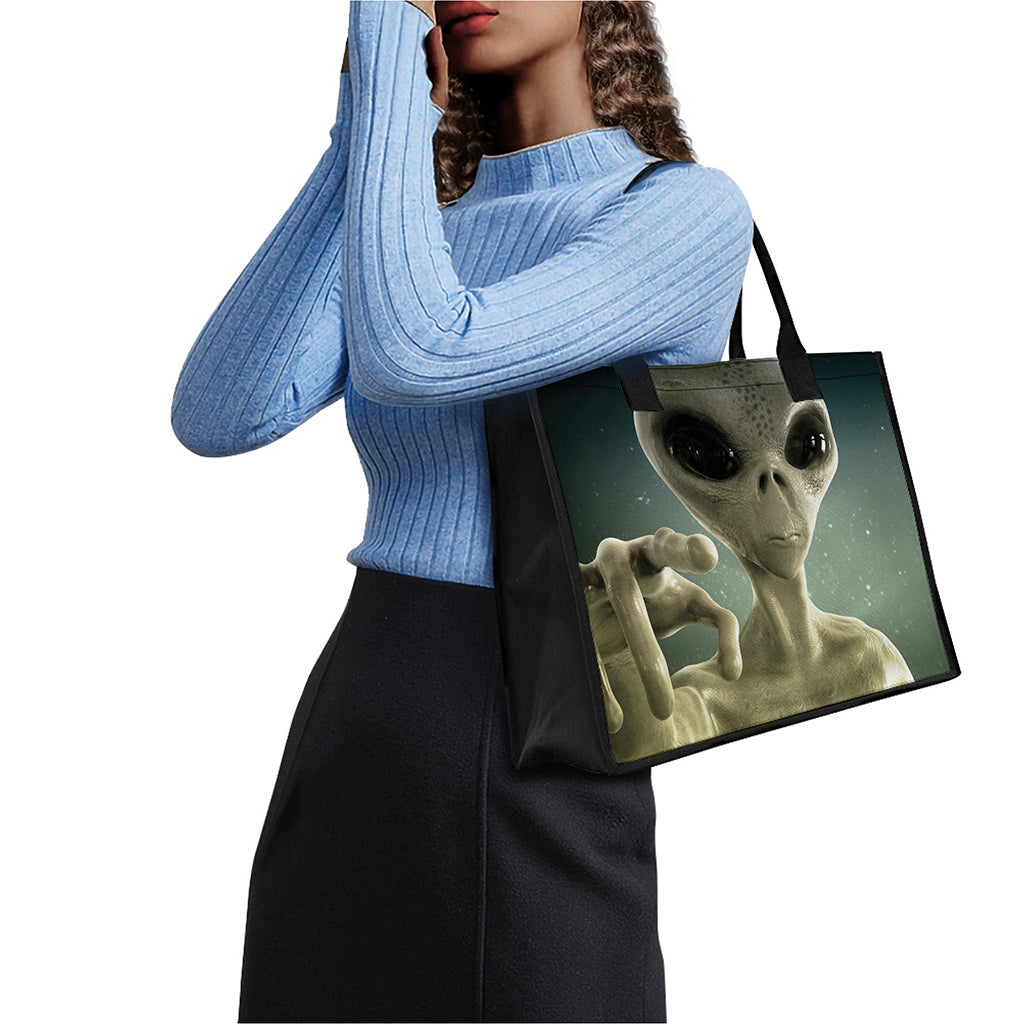 Grey Alien 3D Print Canvas Tote Bag