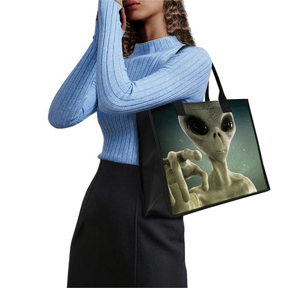 Grey Alien 3D Print Canvas Tote Bag