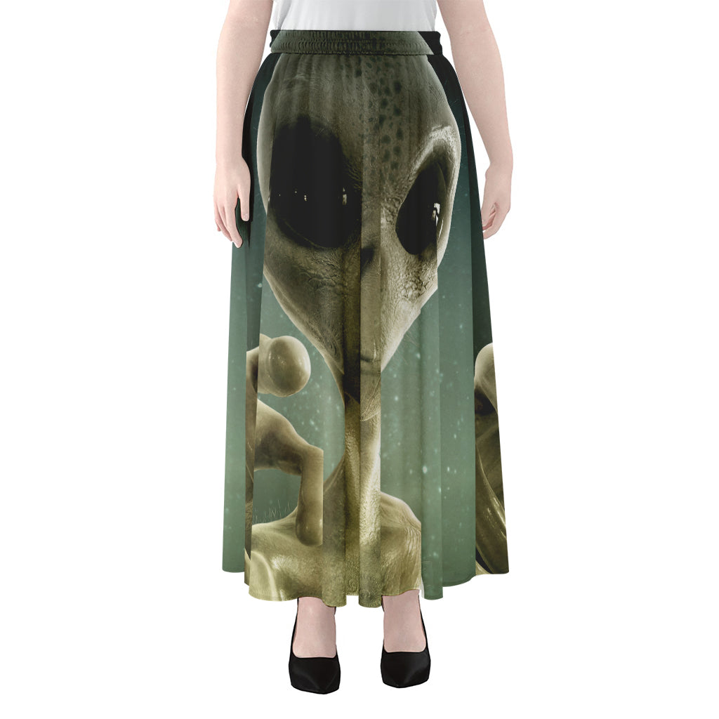 Grey Alien 3D Print Chiffon Maxi Skirt