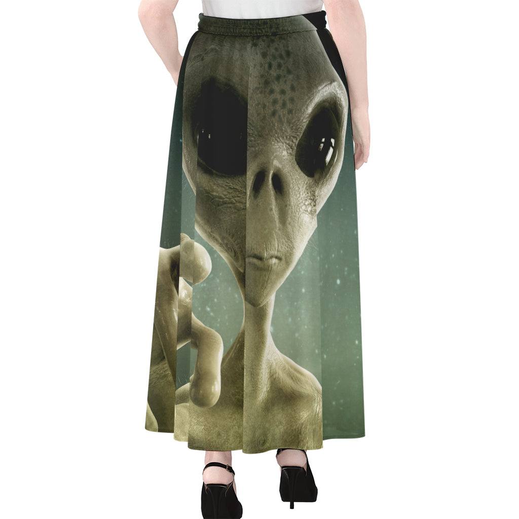 Grey Alien 3D Print Chiffon Maxi Skirt