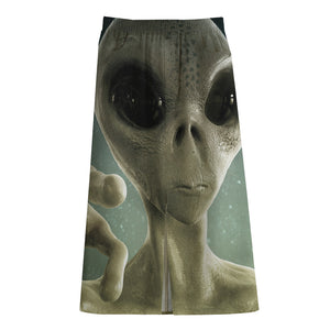 Grey Alien 3D Print Cotton Front Slit Maxi Skirt