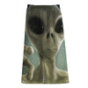 Grey Alien 3D Print Cotton Front Slit Maxi Skirt