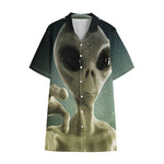 Grey Alien 3D Print Cotton Hawaiian Shirt