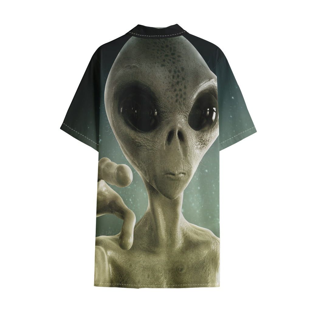 Grey Alien 3D Print Cotton Hawaiian Shirt