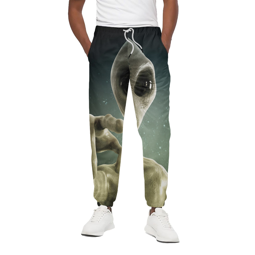 Grey Alien 3D Print Cotton Pants