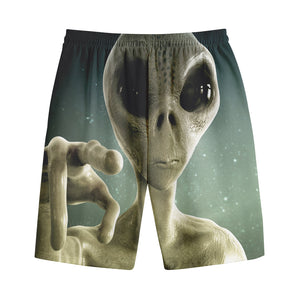 Grey Alien 3D Print Cotton Shorts