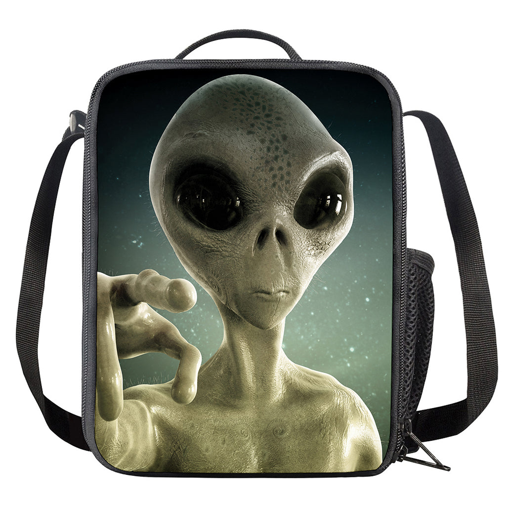 Grey Alien 3D Print Crossbody Lunch Bag