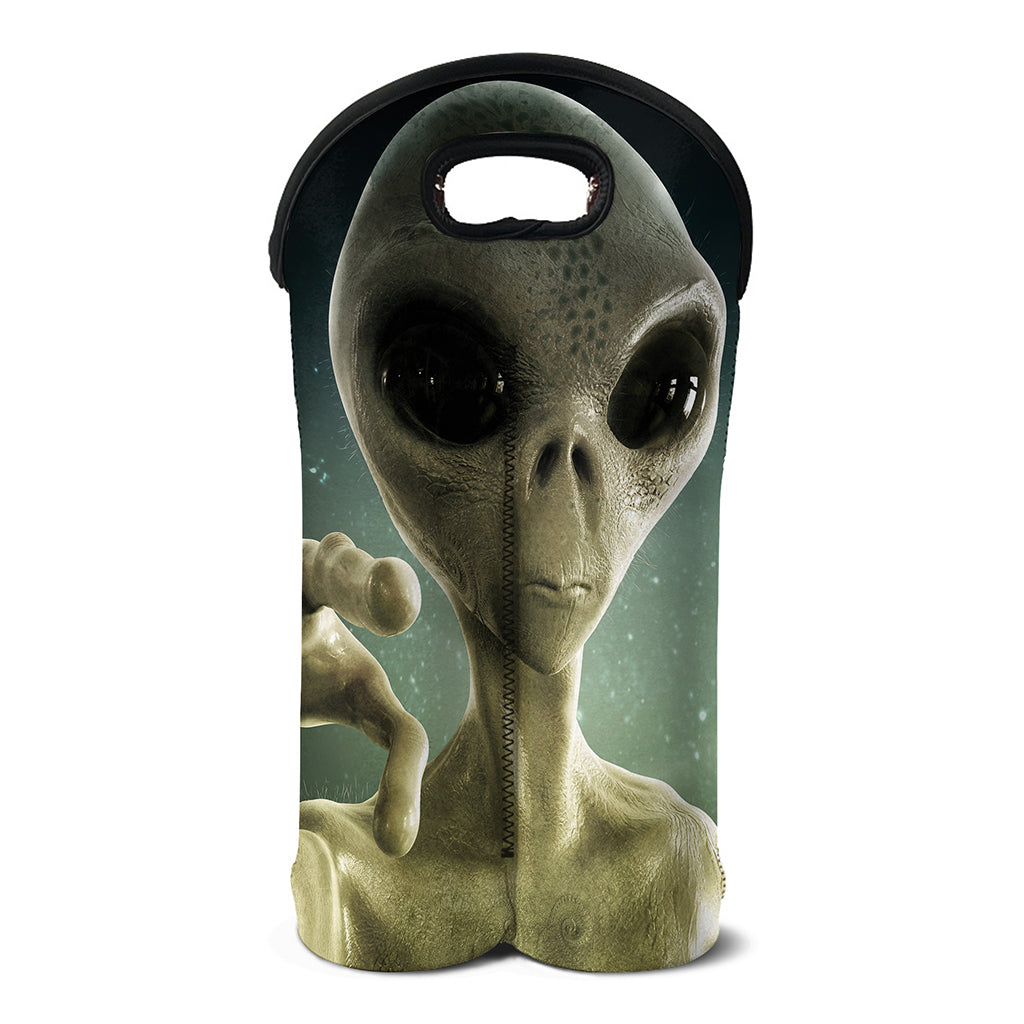 Grey Alien 3D Print Double Neoprene Wine Tote