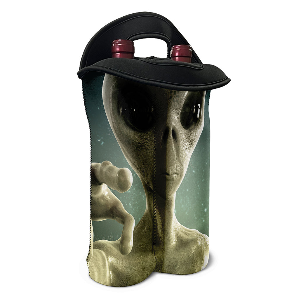 Grey Alien 3D Print Double Neoprene Wine Tote