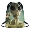 Grey Alien 3D Print Drawstring Backpack
