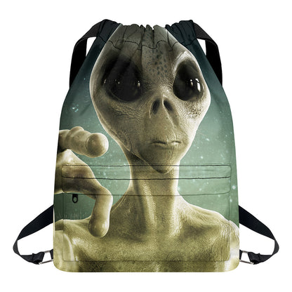 Grey Alien 3D Print Drawstring Backpack