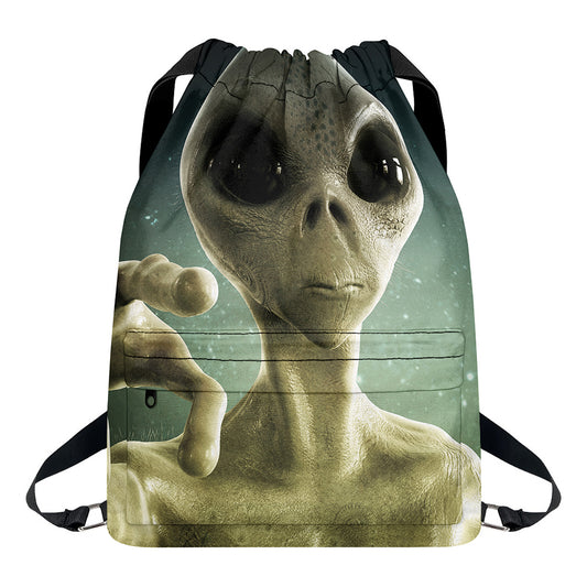 Grey Alien 3D Print Drawstring Backpack