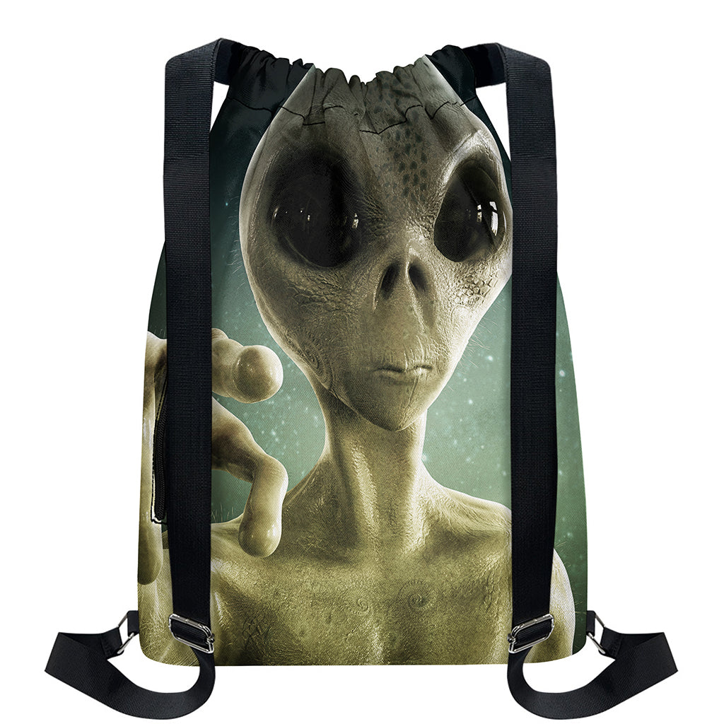 Grey Alien 3D Print Drawstring Backpack