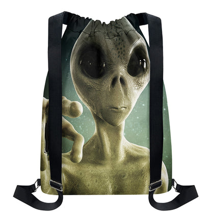 Grey Alien 3D Print Drawstring Backpack