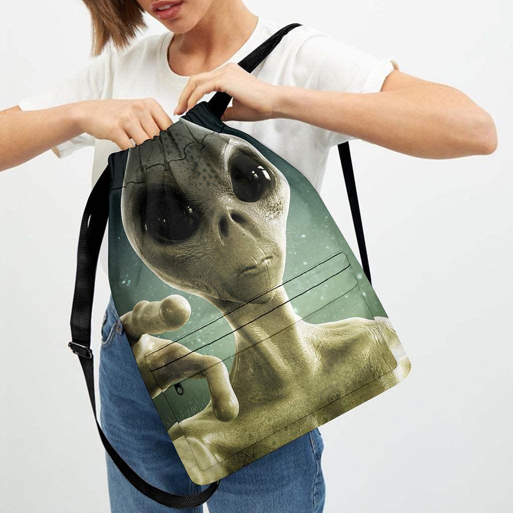 Grey Alien 3D Print Drawstring Backpack