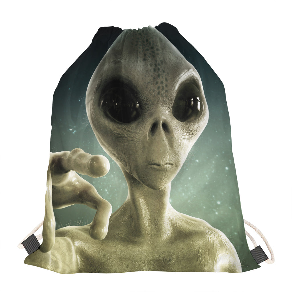 Grey Alien 3D Print Drawstring Bag