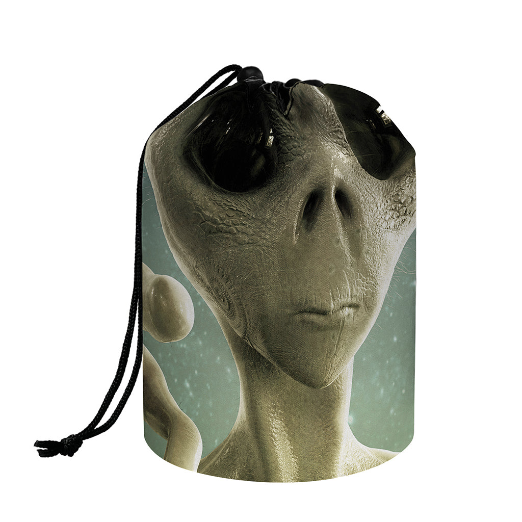 Grey Alien 3D Print Drawstring Makeup Bag