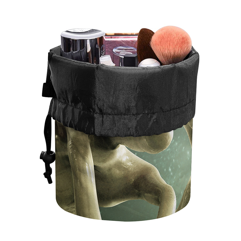 Grey Alien 3D Print Drawstring Makeup Bag