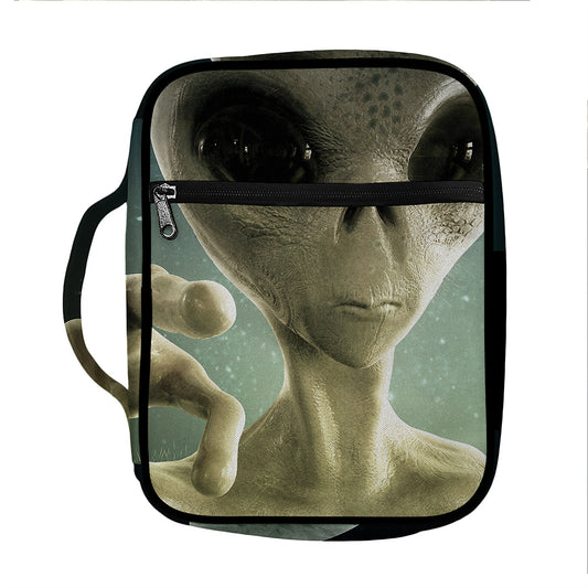 Grey Alien 3D Print Front Pocket Bible Bag