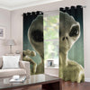 Grey Alien 3D Print Grommet Curtains