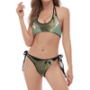 Grey Alien 3D Print Halter Scoop Tie Side Bikini