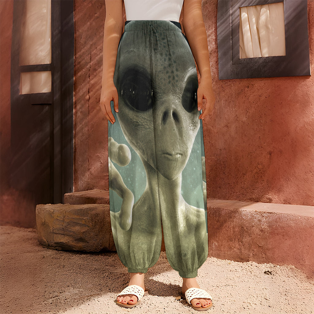Grey Alien 3D Print Harem Pants