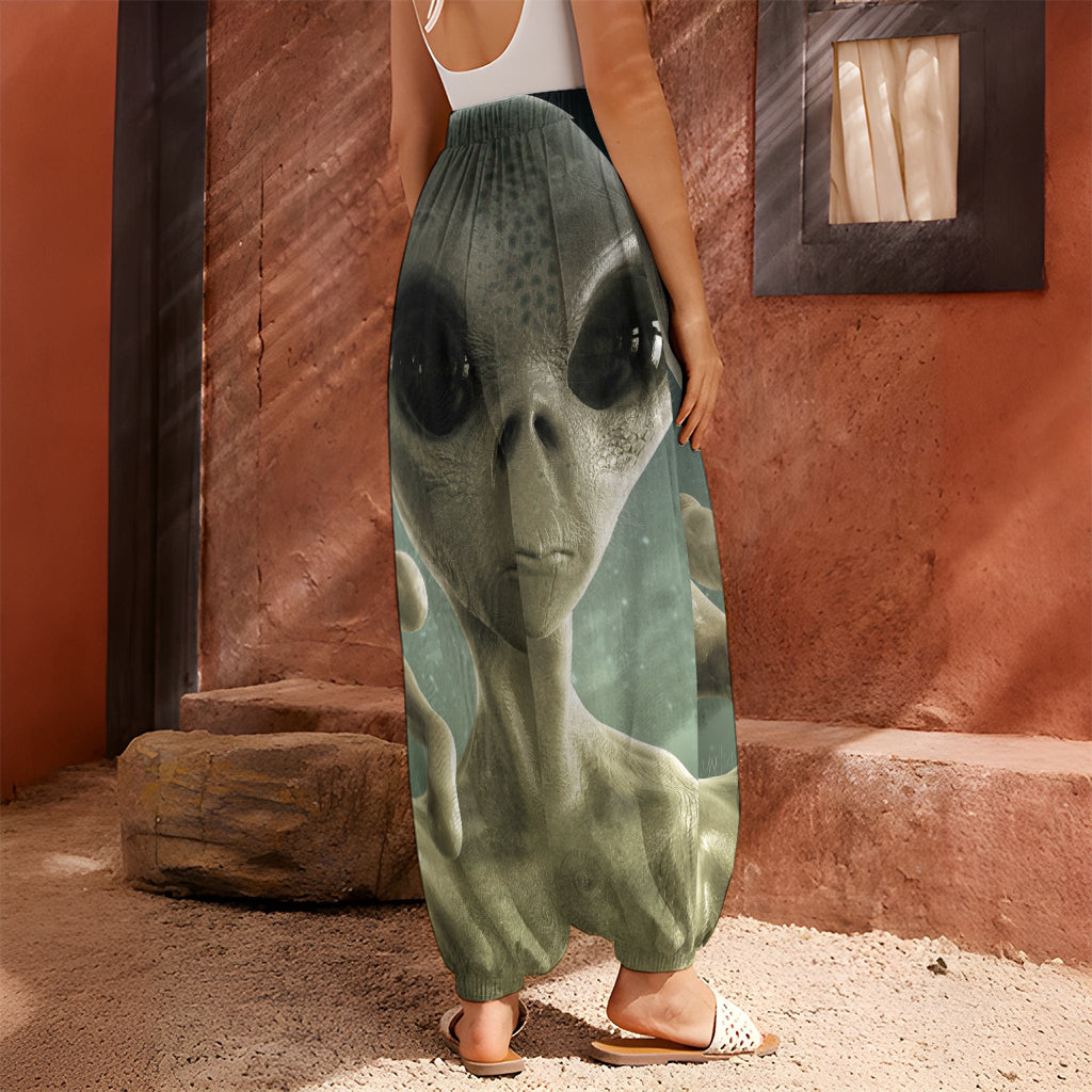 Grey Alien 3D Print Harem Pants