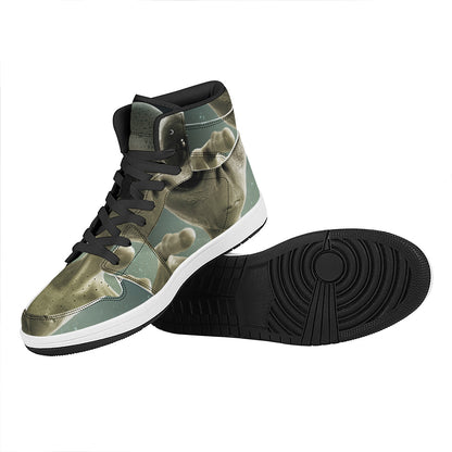 Grey Alien 3D Print High Top Leather Sneakers